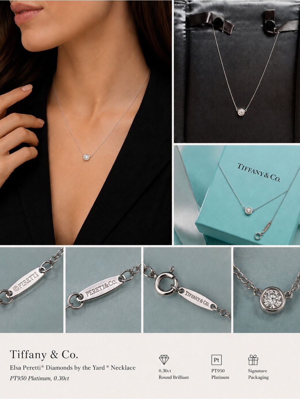 Tiffany & Co. Elsa Peretti Diamond by the Yard Necklace PT950 Platinum 0.30ct